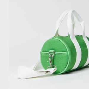 Green canvas mini barrel Bag with strap